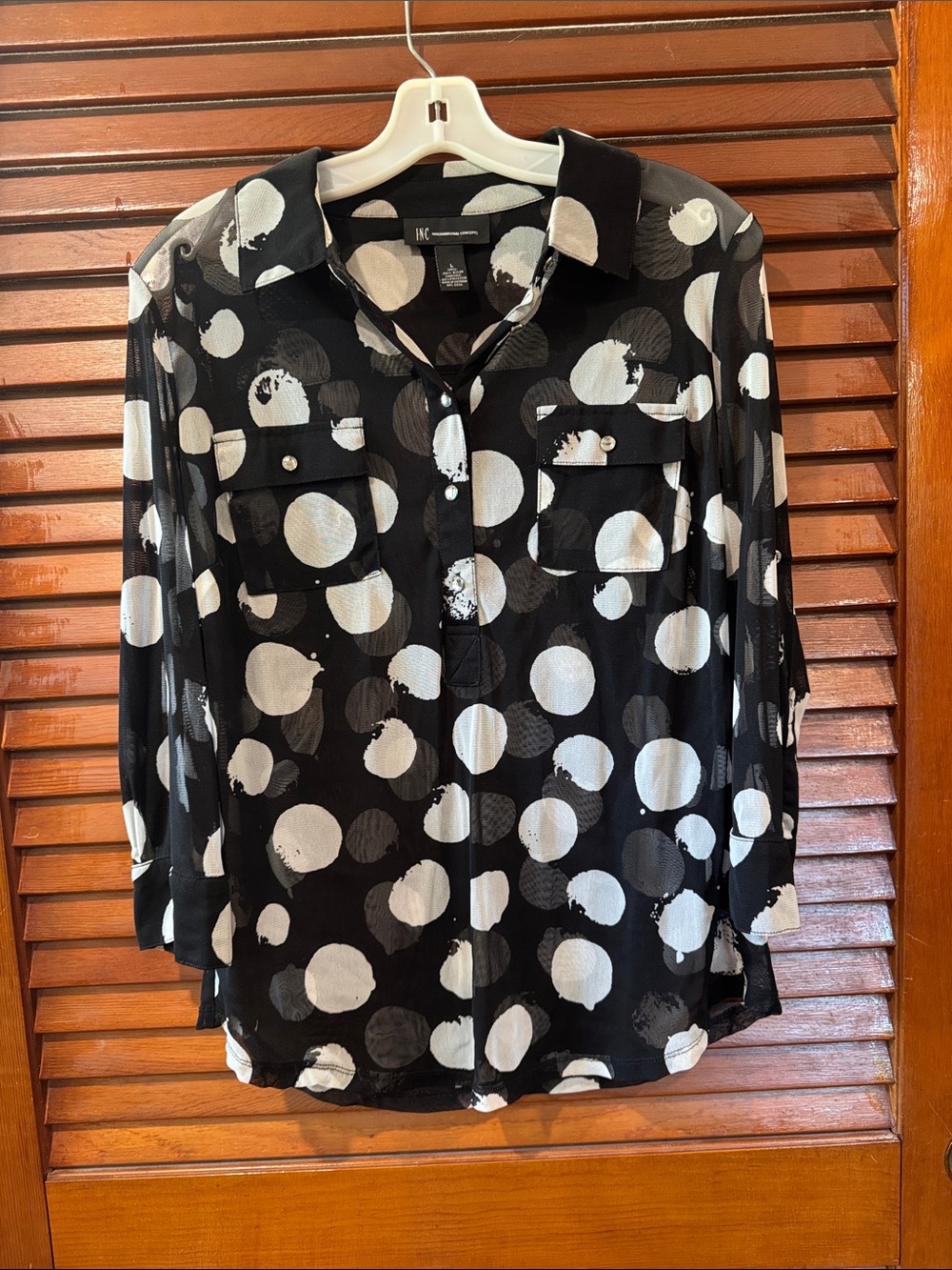 INC International Concepts Black and White Polka Dot Button-Down Shirt